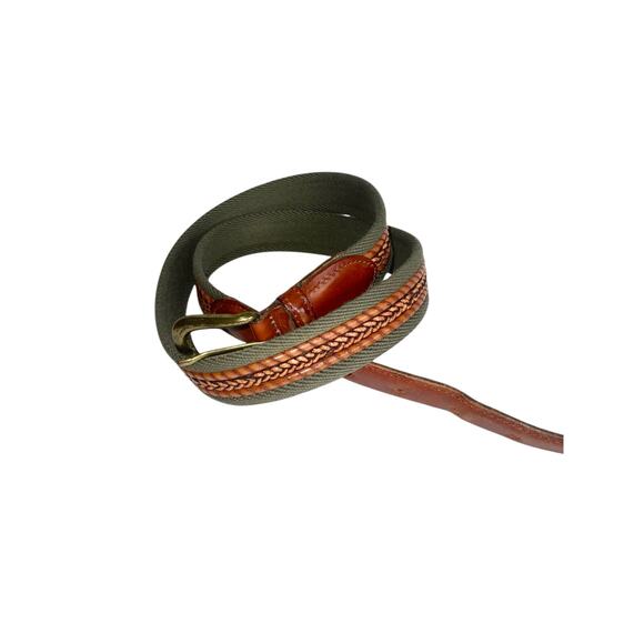 Vintage LL Bean Cotton Canvas Braided Leather Field Belt Mens Sz 38 Brass Buckle - Picture 8 of 8
